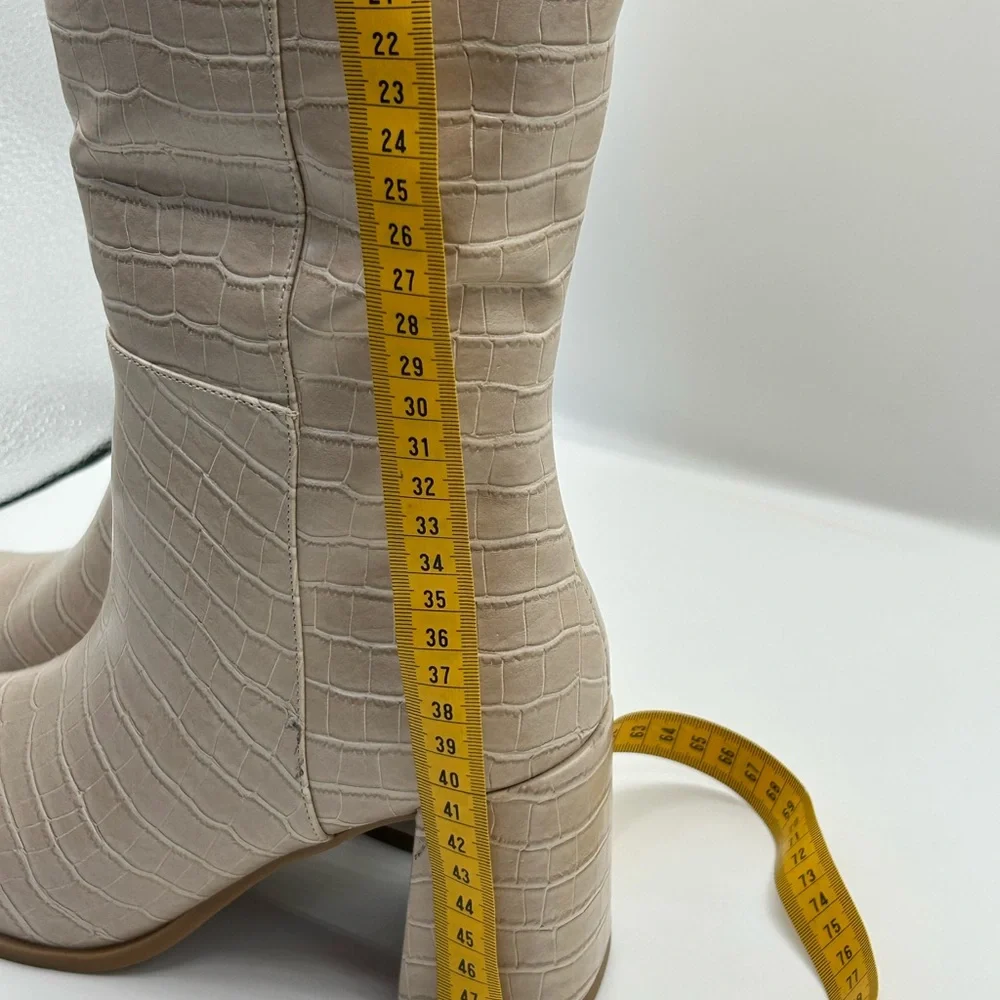 a new day Croc-Embossed Beige Over the Knee Boots